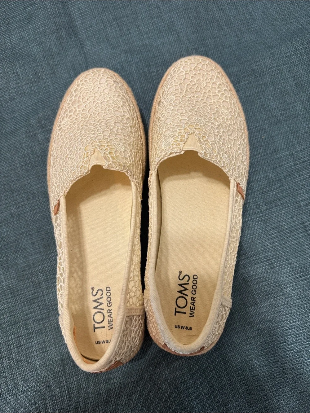 Toms Valencia Platform Slip-On Platforms Women Size 8.5 Beige Moroccan Crochet